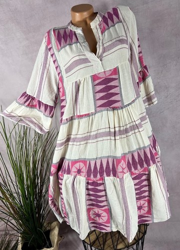 Italy boho leinen mix kleid - mix,